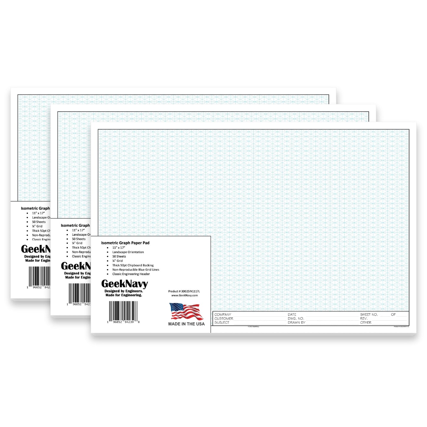 GeekNavy Isometric Grid Graph Paper Pad, 11″ x 17″ Landscape