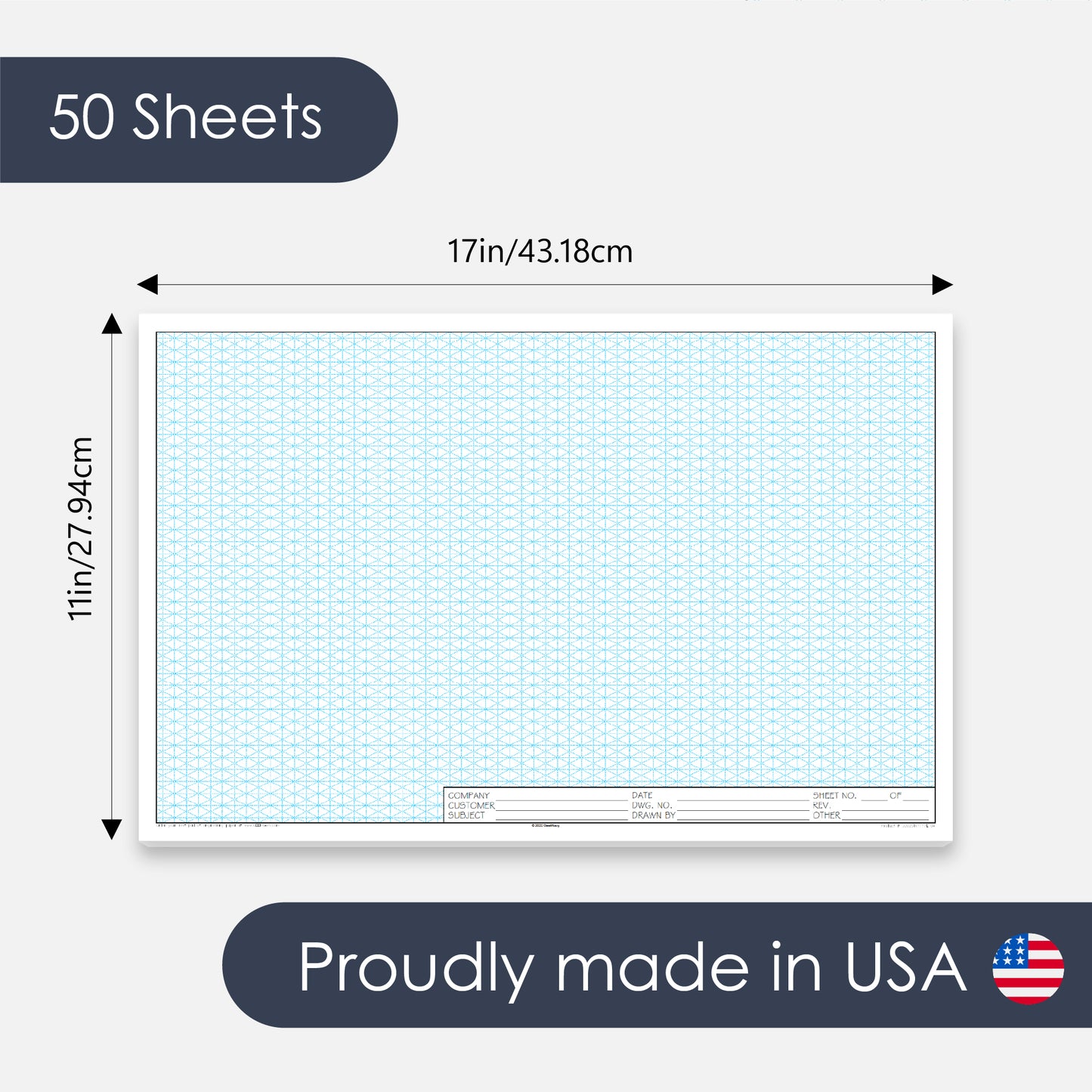 CUSTOM LOGO - GeekNavy Isometric Grid Graph Paper Pad, 11" x 17" Landscape