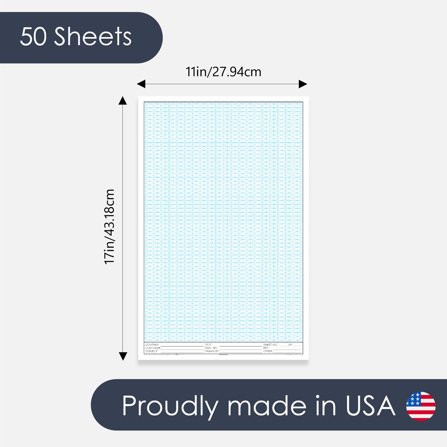 CUSTOM LOGO - GeekNavy Isometric Grid Graph Paper Pad, 11" x 17" Portrait