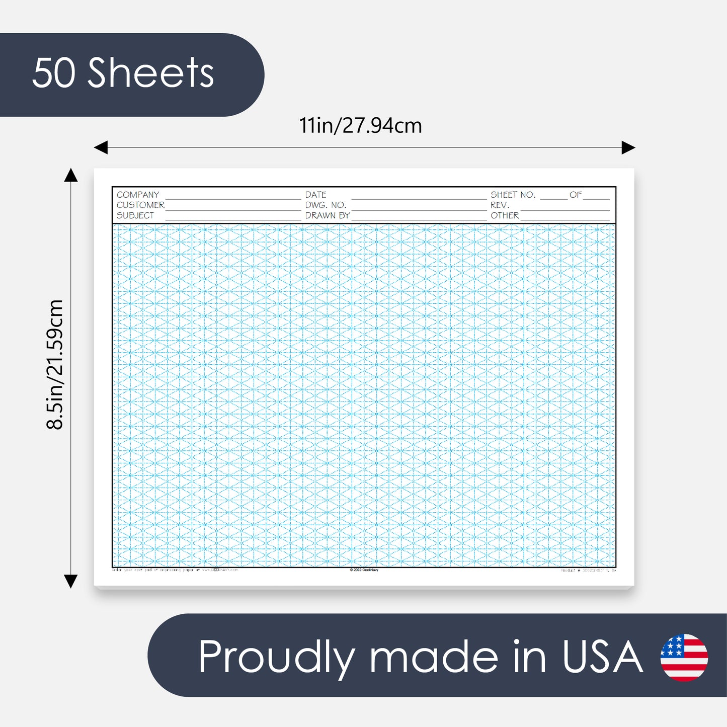 GeekNavy Isometric Grid Graph Paper Pad, 8.5" x 11" Landscape