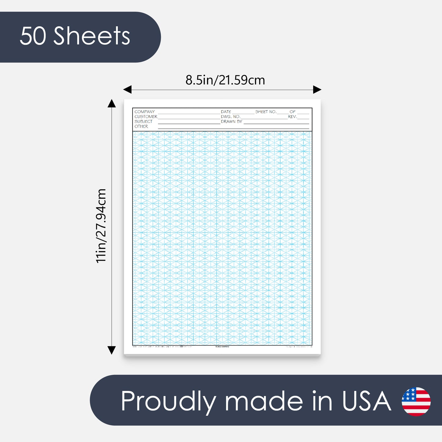 GeekNavy Isometric Grid Graph Paper Pad, 8.5" x 11" Portrait