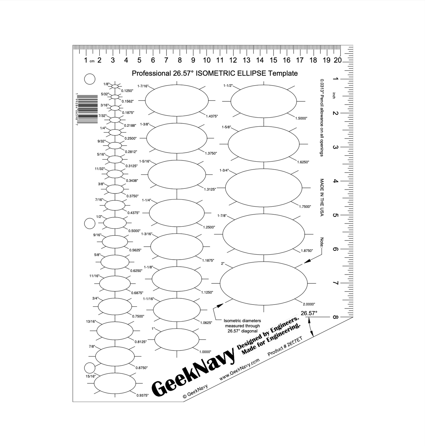 GeekNavy 26.57 Degree Isometric Ellipse Template