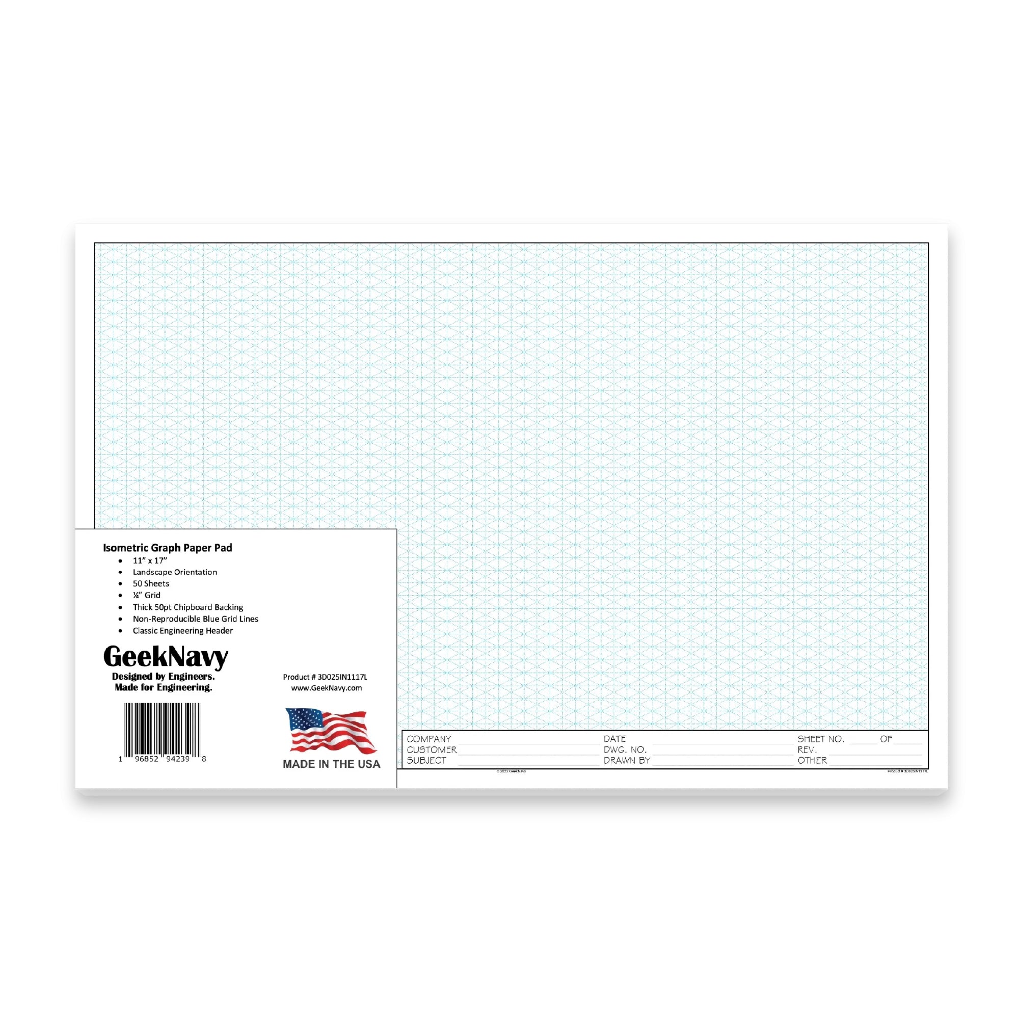 Loose Leaf GeekNavy Isometric Grid Graph Paper, 11″ x 17″ Landscape