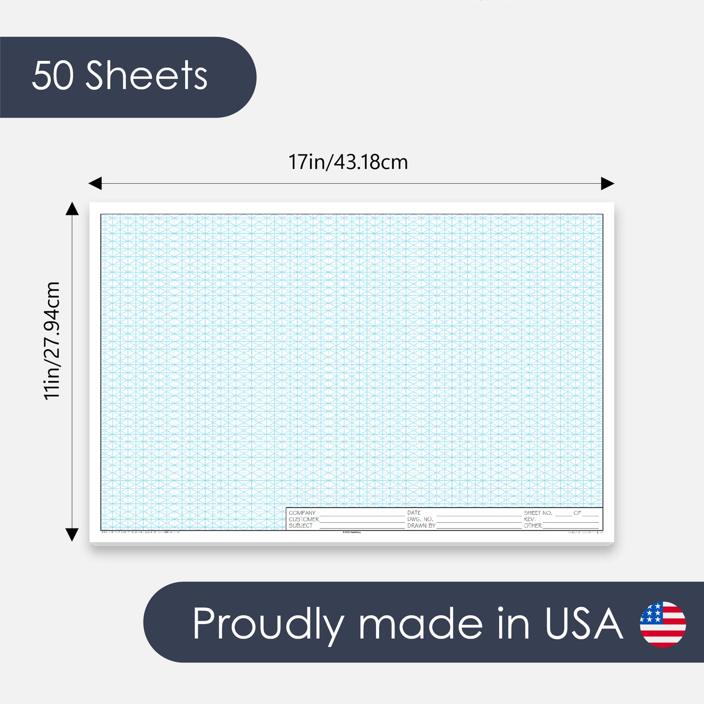 CUSTOM LOGO - GeekNavy Isometric Grid Graph Paper Pad, 11″ x 17″ Landscape