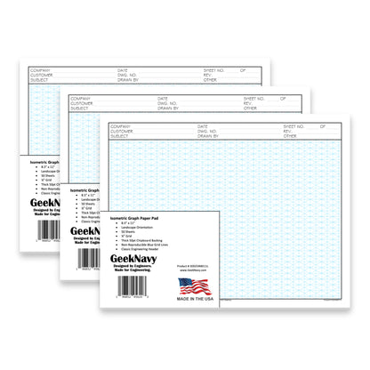 CUSTOM LOGO - GeekNavy Isometric Grid Graph Paper Pad, 8.5″ x 11″ Landscape