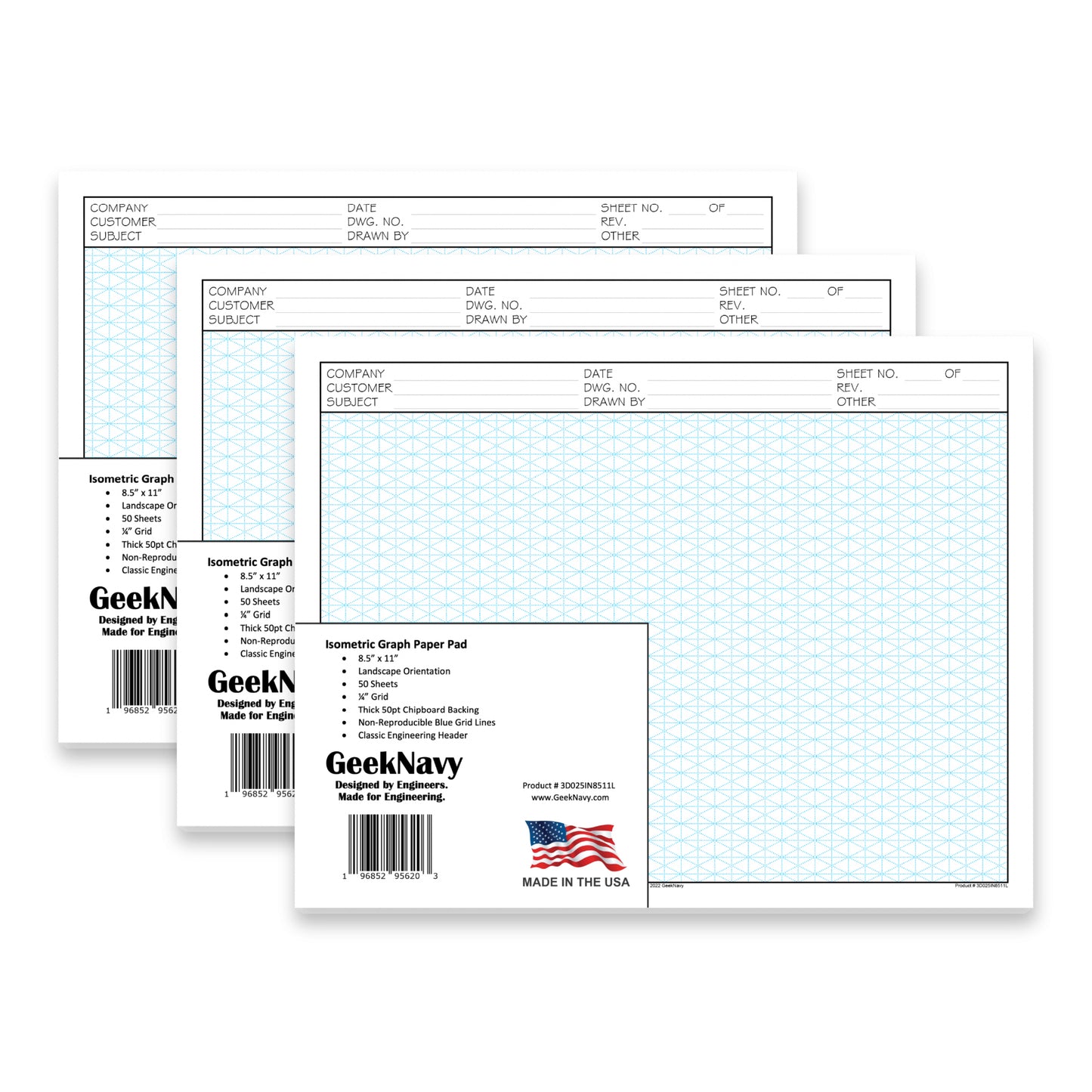 GeekNavy Isometric Grid Graph Paper Pad, 8.5″ x 11″ Landscape