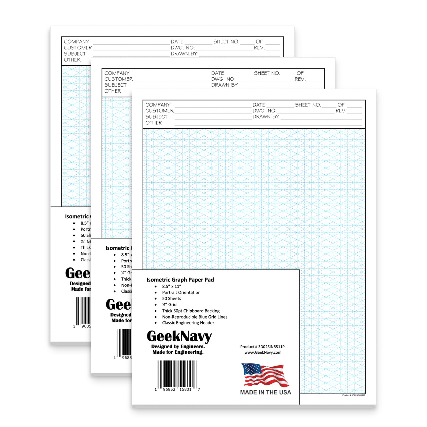 GeekNavy Isometric Grid Graph Paper Pad, 8.5″ x 11″ Portrait