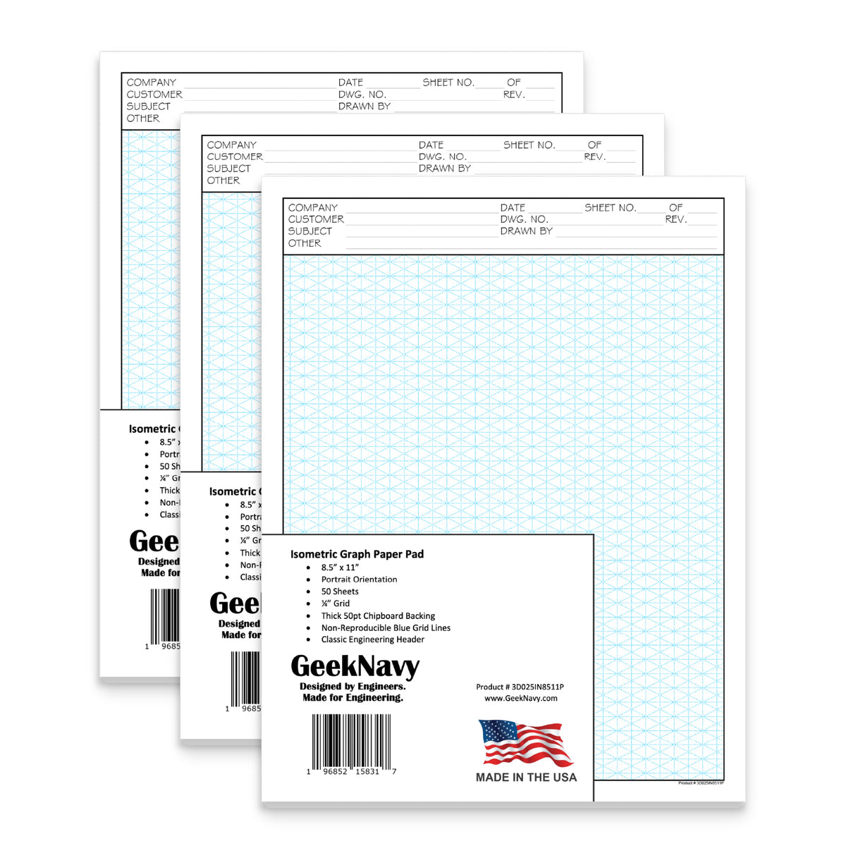 CUSTOM LOGO - GeekNavy Isometric Grid Graph Paper Pad, 8.5″ x 11″ Port
