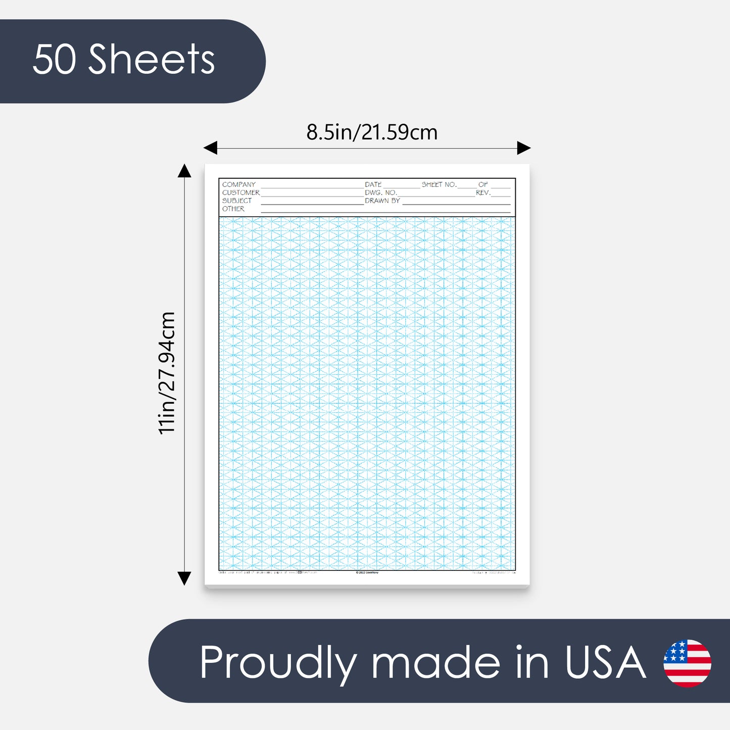 GeekNavy Isometric Grid Graph Paper Pad, 8.5″ x 11″ Portrait