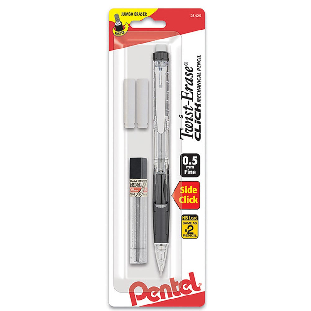 Pentel .5mm Twist-Erase Click Mechanical Pencil with 2 E10 erasers, and extra HB .5mm lead