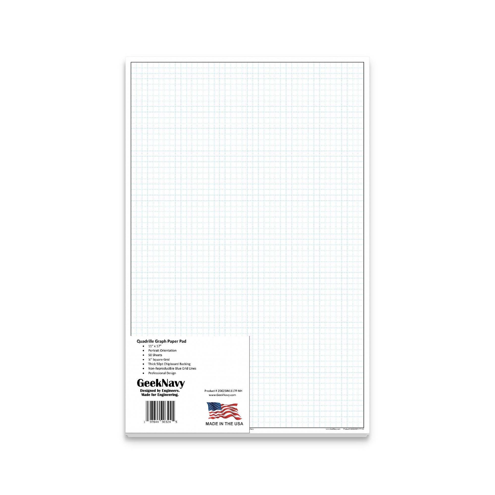 Loose Leaf GeekNavy Quadrille Graph Paper Pad, 11″ x 17″ Portrait - 10