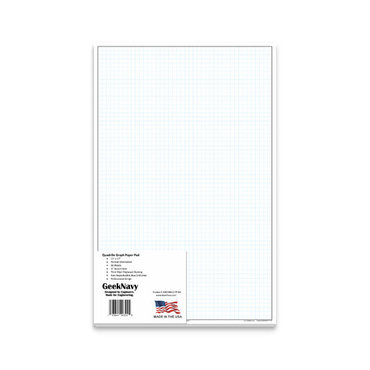 Loose Leaf GeekNavy Quadrille Graph Paper Pad, 11″ x 17″ Portrait - 100 Sheets