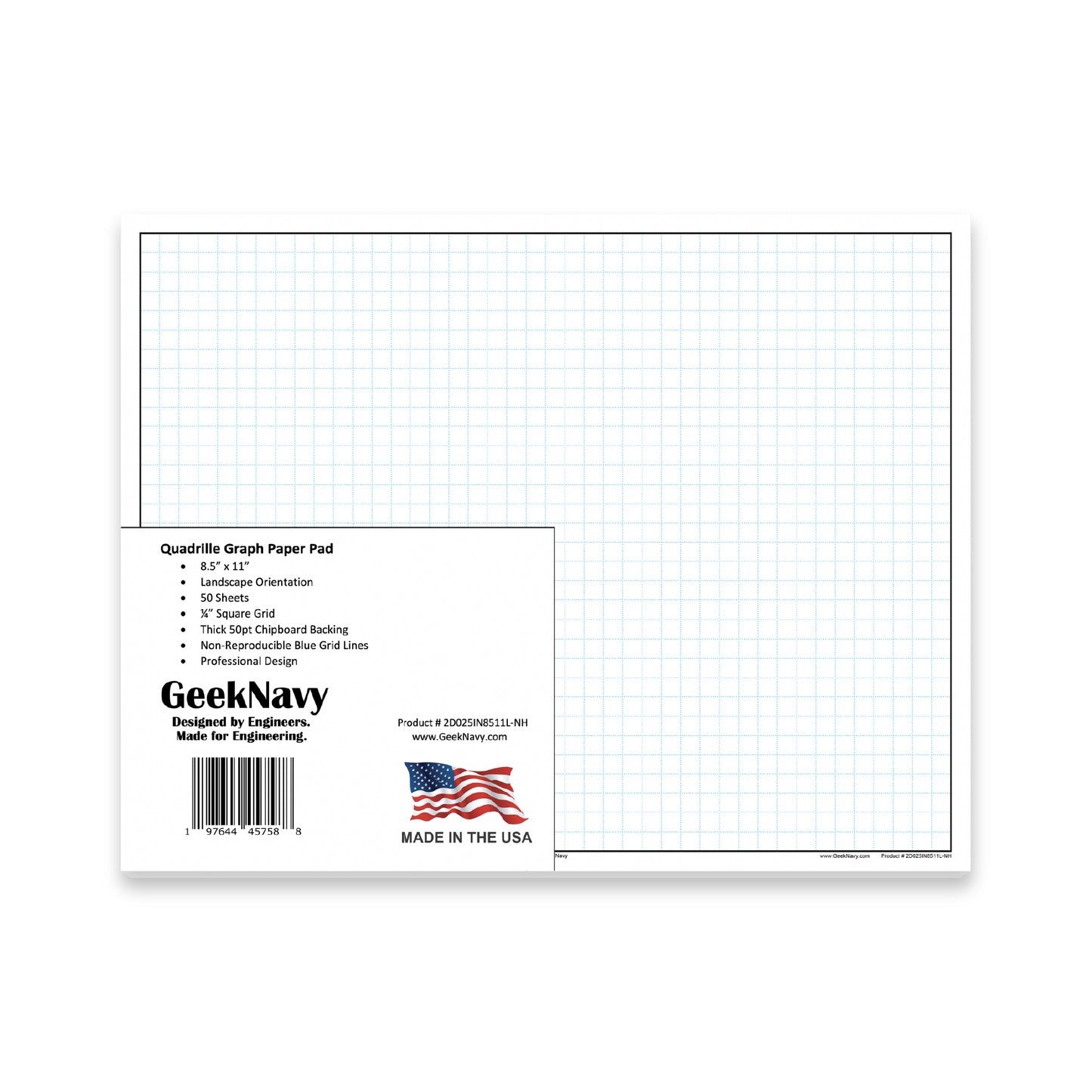 GeekNavy Quadrille Graph Paper Pad, 8.5″ x 11″ Landscape