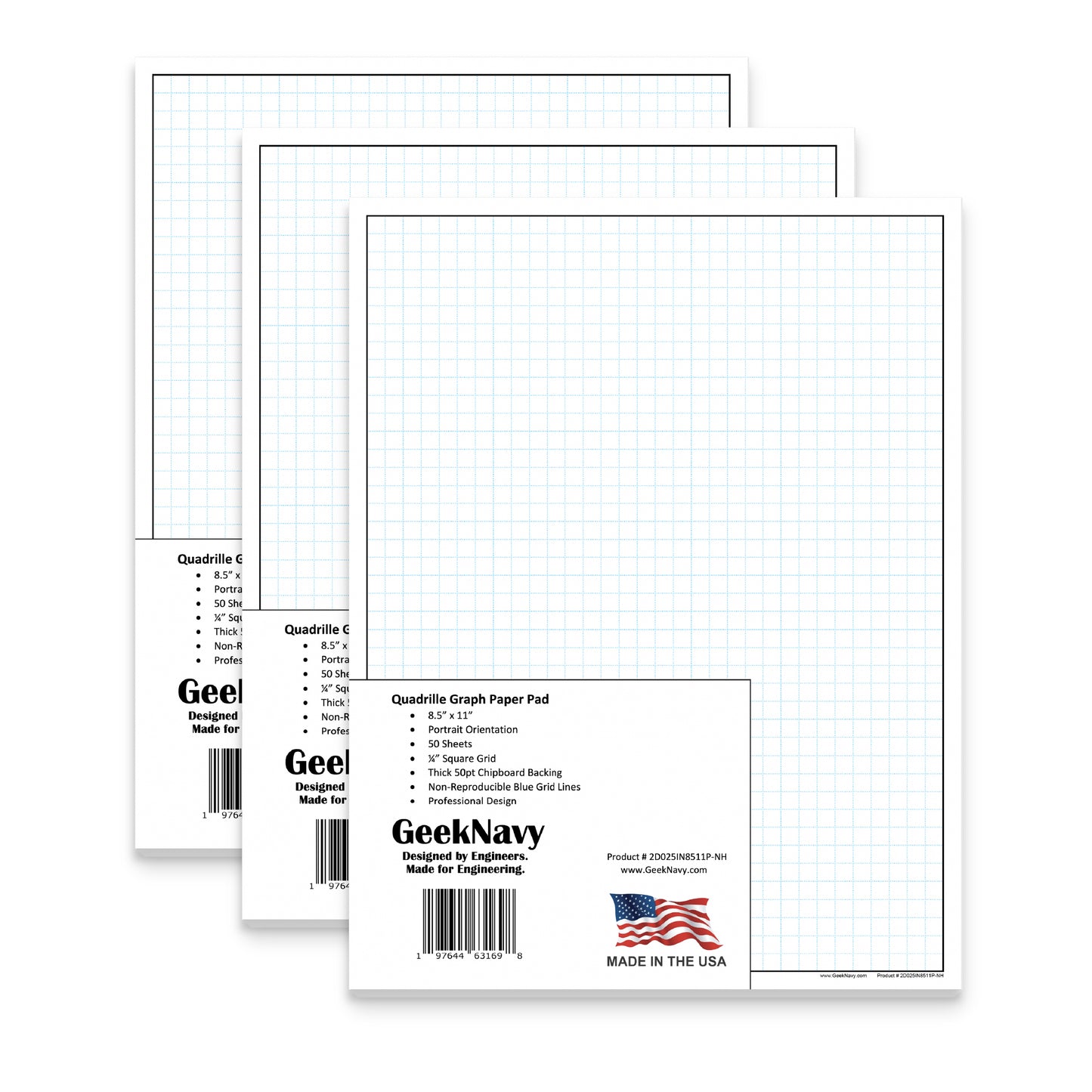 GeekNavy Quadrille Graph Paper Pad, 8.5″ x 11″ Portrait