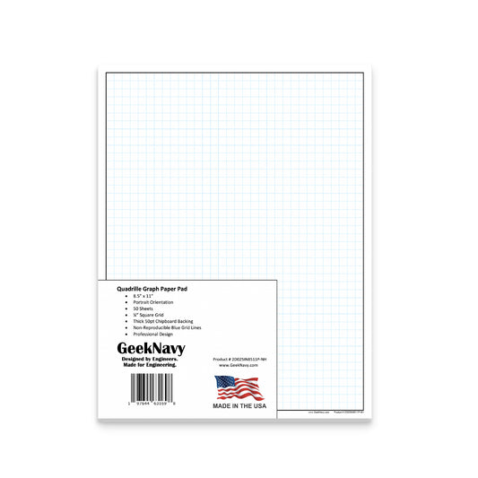 Loose Leaf GeekNavy Quadrille Graph Paper Pad, 8.5″ x 11″ Portrait - 200 Sheets